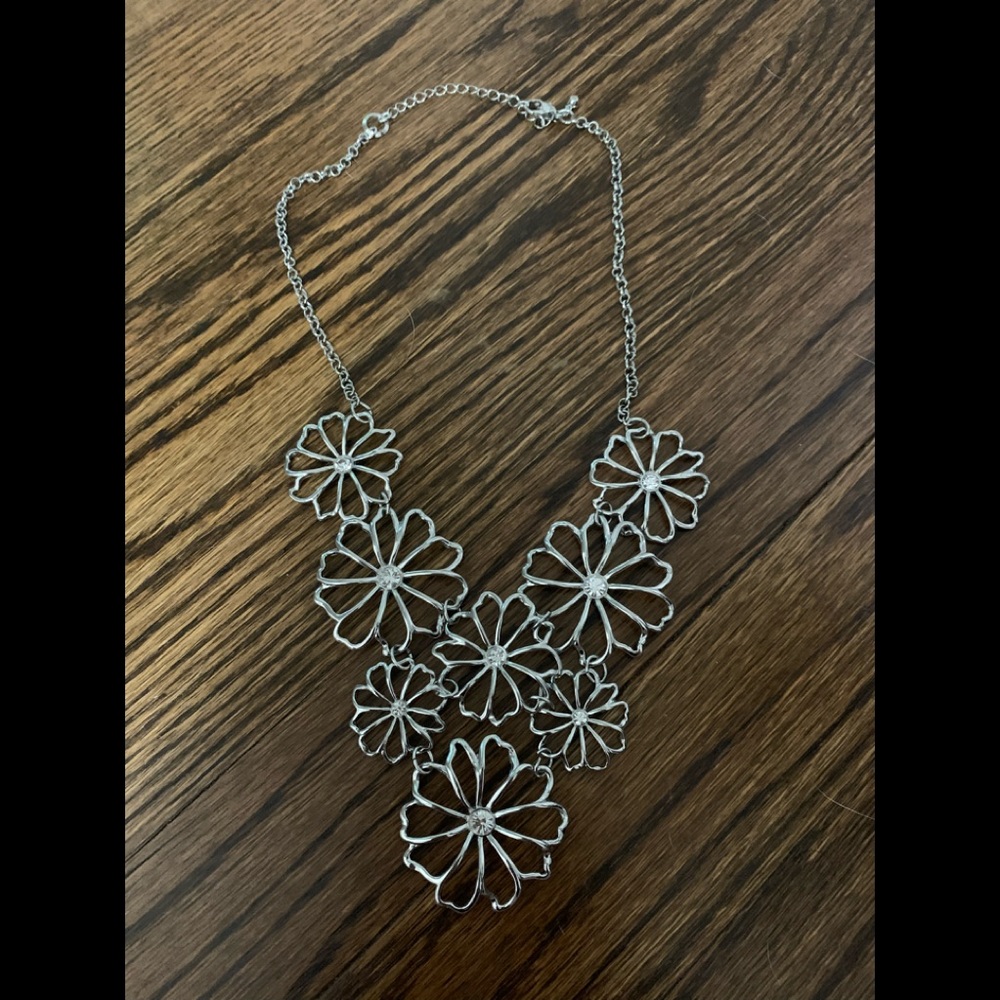 Rhinestone flower statement necklace